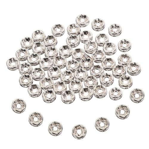 SEWACC 250 Stück Runde DIY Schmuck Spacer Perlen Silberfarbene Zwischenperlen mit Funkelnden Strass für Ohrringe Armbänder Halsketten Basteln und Schmuckherstellung von SEWACC