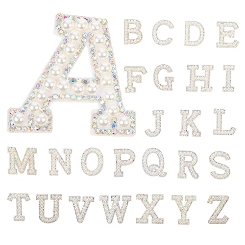 SEWACC 26 Stück Teiliges Strass Buchstaben Aufbügel Patches Flexible Stoffbuchstaben für DIY Kleidung Taschen Schuhe Hüte Hautfreundlich Langlebig Einfache Anwendung Reparatur und von SEWACC