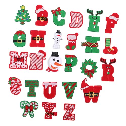 SEWACC 26 Stück Weihnachtsalphabet Bügelbuchstaben Diy Stickapplikationen für Jeans Jacken Hosen Taschen und Rucksäcke von SEWACC