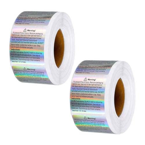 SEWACC 2Rollen Holografische Sicherheitsaufkleber Wasserdichte Rechteckige Selbstklebende für Diy Kerzenbehälter Dosen und Zubehör von SEWACC