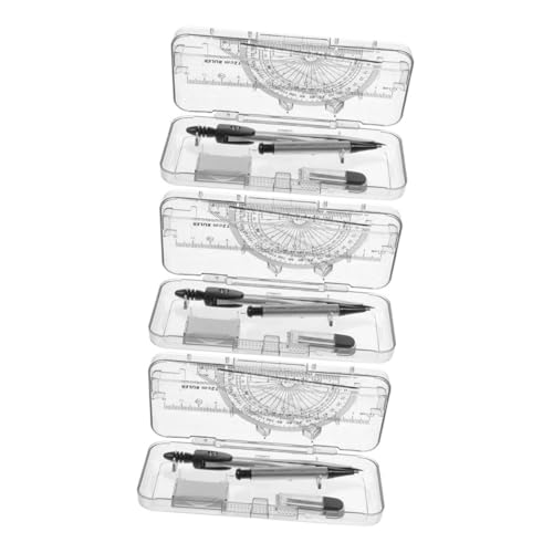 SEWACC 3 Boxen Mathematik Set Boxen mit Kompass Winkelmesser Dreieck Lineal Integrierter Radiergummi Langlebig Präzises Zeichnen und Messen für Schule und Beruf von SEWACC