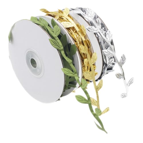 SEWACC 3 Rollen Bastelband mit Blattmotiv Gold Silber Grün Glattes DIY Geschenkband für Hochzeits und Partydekoration Faltfestes Farbintensives Geschenkverpackungsband SEWACC 3 Rollen Bastelband mit Blattmotiv Gold Silber Grün Glattes DIY Geschenkband für Hochzeits und Partydekoration Faltfestes Farbintensives Geschenkverpackungsband von SEWACC