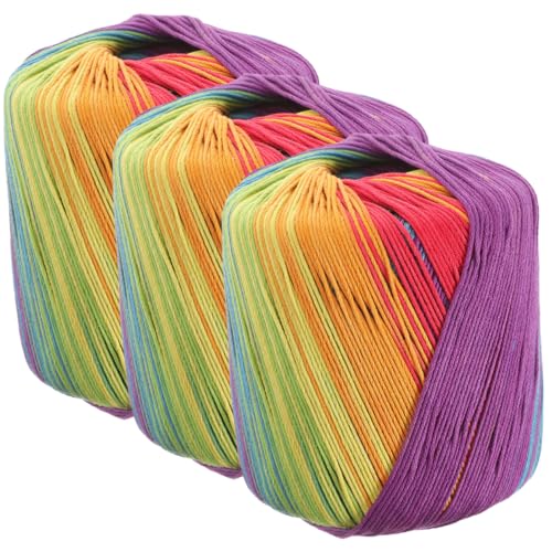 SEWACC 3 Rollen Farbverlauf Baumwollgarn DIY Häkelwolle Vielseitiges Hautfreundliches Strickgarn für Schal Hut Pullover Handgestrickt Reißfest Flexible Verarbeitung Geeignet für Schmuck von SEWACC