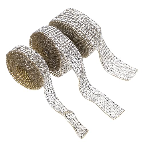 SEWACC 3 Rollen Selbstklebendes Hotfix Strassband Verschiedenen Breiten Glitzernde Rhinestone DIY Accessoires für Hochzeitskleider Kostüme Partydekoration und Bastelprojekte von SEWACC