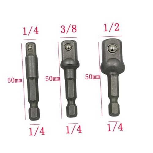 SEWACC 3 STÜCKE Teiliges Stecknuss Adapter Set Vierkantaufnahme Power Bohrer Bit Verlängerung Sechskant Stecker aus Edelstahl Magnetisch Robust für Akkuschrauber und Schlagschrauber von SEWACC