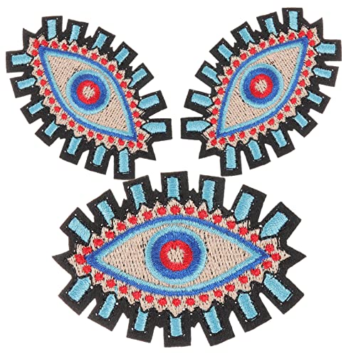 SEWACC 3 Stück Dekorative Eisen Patches Chic Augenförmige DIY Aufnäher mit Bösem Auge Muster für Kleidung und Taschen Selbstklebend und Langlebig von SEWACC