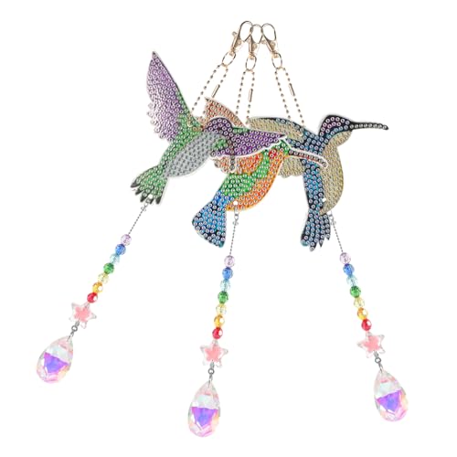 SEWACC 3 Stück Teiliges DIY Diamantbild Windspiel Anhänger Bunte Vogel Deko zum Aufhängen an Fenster Balkon Auto Wand für Kreative Bastelfans und Wohnraumdekoration von SEWACC