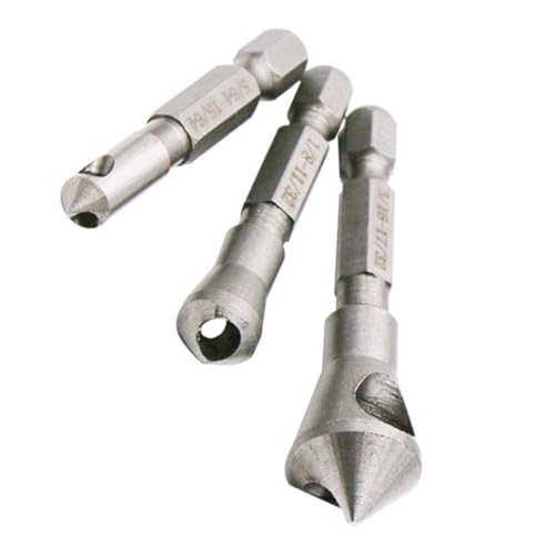 SEWACC 3 Stück Teiliges Entgratwerkzeug Countersink Bohrer Material Abtragsbit mit Schnellem Spanabtransport für Metall Effizientes Entgraten und Anfasen von SEWACC