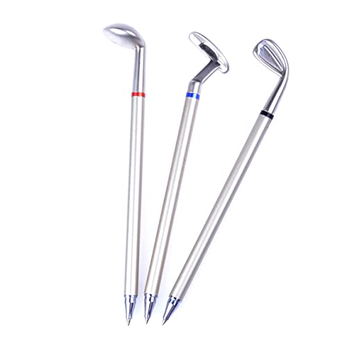 SEWACC 3 Stück Teiliges Golf Kugelschreiber Set aus Aluminiumlegierung Kreative Golfclub Form Stilvolles für Büro und Fans Langlebige Schreibgeräte Edle Schreibtischdeko von SEWACC