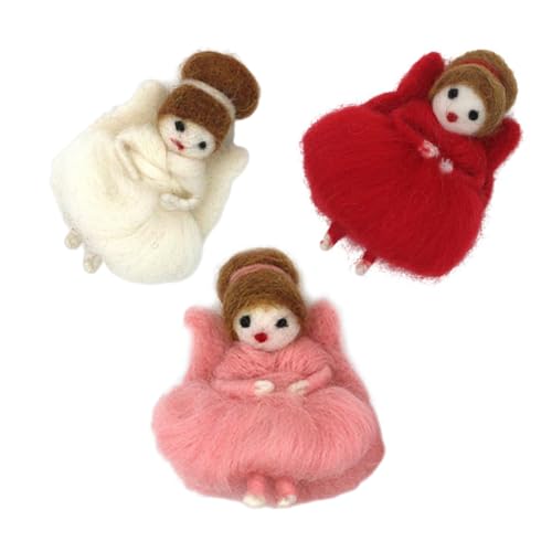 SEWACC 3 Stück Teiliges Handgefertigten Wollfilz Puppen Süße Engel Mädchen Schlüsselanhänger Dekorative Figur für Taschen Wohnkultur und Weiß Rosa und Rot von SEWACC