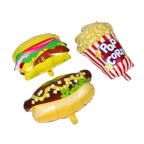 SEWACC 3 Stück Teiliges Party Deko mit Folienballons Hamburger Hot Dog und Popcorn Widerstandsfähig Vielseitig Einsetzbar für Kino und Geburtstagsfeiern Einfache und Schnelle Befüllung von SEWACC