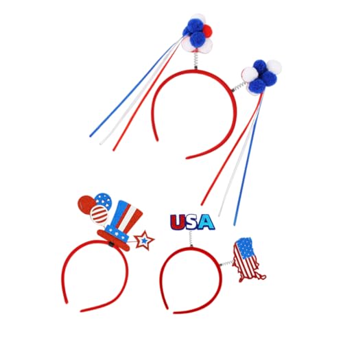 SEWACC 3 Stück Teiliges Patriotisches Haarband für Unabhängigkeitstag Karten Pompom Sterne und Ballon Haarschmuck für Feierlichkeiten und Partys von SEWACC