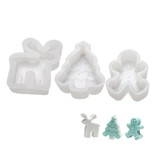 SEWACC 3 Stück Weihnachtskerzenformen Teiliges Silikonmould für Diy Kerzenherstellung Seifen und Harz Gießformen Weihnachtsbaum Elch und Lebkuchenmann Silikonformen für Kreative von SEWACC