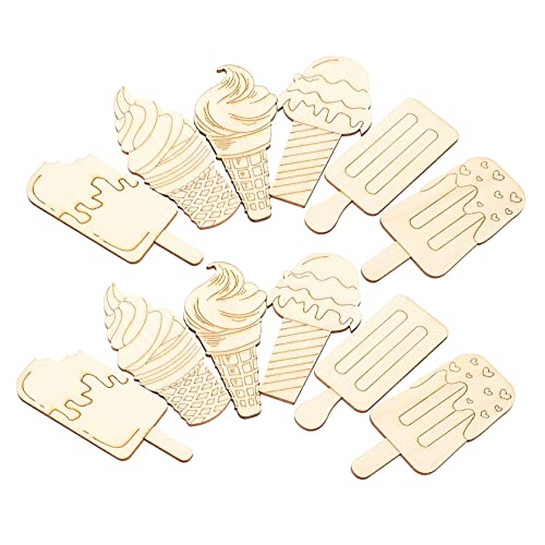 SEWACC 30 Stück Teiliges Holz Eiscreme Unbemalte DIY Holzfiguren zum Basteln und Bemalen Leichte Sommerbasteln Holzscheiben für Sichere und Langlebige Holzkunst von SEWACC