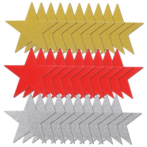 SEWACC 30 Stück Teiliges Papier Dekorationsset Glitzernde Gold Silber Rotfarben Handgeschnittene Sterne für Klassenzimmer Wanddekoration DIY Bastelpapier für Bulletin Boards Party und von SEWACC