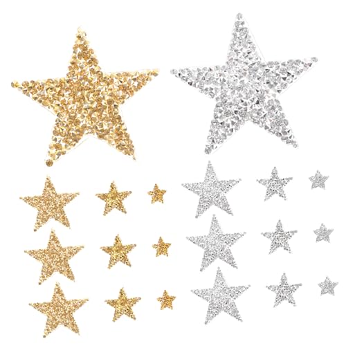 SEWACC 30 Stück Teiliges Polyester Glitter Stern Flicken zum Aufbügeln Selbstklebend in Silber und Gold für Kleidung Schuhe Taschen DIY Dekoration und Reparatur von SEWACC