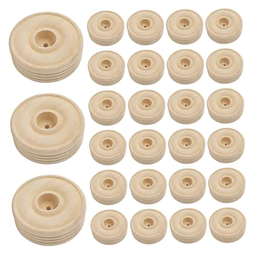 SEWACC 30 Stück Teiliges Runde Holzräder aus Robustem Vorgebohrte DIY Spielzeugräder Zubehör für Bastelarbeiten Sichere Holzräder für Kreative Handarbeiten und Modellbau von SEWACC