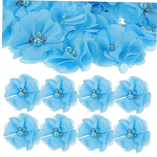 SEWACC 30 Stück Teiliges Zarten Chiffonblumen mit Perlen und Strass Vielseitige Nähblumen für DIY Haaraccessoires Kleidung und Bastelprojekte Blau von SEWACC