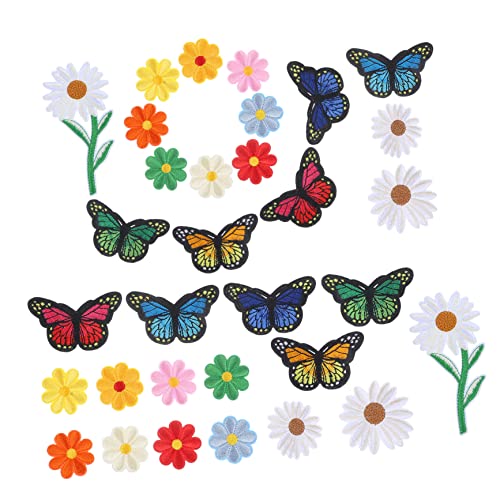SEWACC 39 Stück Teiliges Floral Schmetterlings Applikationen Bügel und Nähflicken für Kleidung Jeans Jacken Hochwertige Stoffblumen für DIY Dekoration von SEWACC