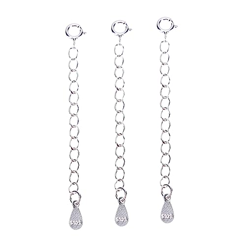SEWACC 3Stücke Sterling Silber Kettenverlängerer für Armbänder Verstellbare DIY Schmuck Zubehör Rostfrei Allergikerfreundlich Praktisch für und Fußketten von SEWACC