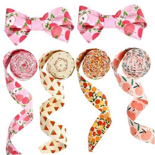 SEWACC 4 Rollen Obststoffband Teller Obstgirlanden Streuselfolie Babypartyband Fransen Sommerband Lesezeichenboxen Mit Draht Gastgeschenke Meilensteindekorationen Nylongarn von SEWACC