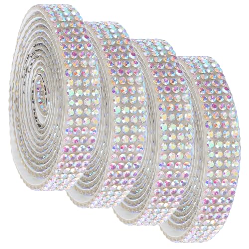 SEWACC 4 Rollen Selbstklebendes Strassband Breit Bling DIY Dekoration für Geschenke Kleidung Schmuck Handwerk mit Funkelnden Langlebigen Farbechten Glitzersteinen von SEWACC