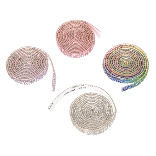 SEWACC 4 Rollen Selbstklebendes Strassband Resin Rhinestone Ribbon mit Reihen Funkelnden Diamanten Vielseitiges Glitzer Deko Band für DIY Kleidung Hochzeit Party Schmuck und Bastelbedarf von SEWACC
