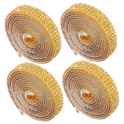 SEWACC 4 Rollen Strass Klebestreifen Dekor Strass Bordürenband Funkelndes Selbstklebendes Strassband Golden von SEWACC