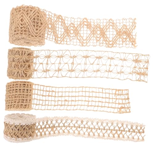 SEWACC 4 Rollen Teiliges Baumwoll Leinenband Dekoratives Geschenkband mit Vintage Spitze Strapazierfähiges DIY Bastelband für Geschenkverpackung Schleifen Haaraccessoires und SEWACC 4 Rollen Teiliges Baumwoll Leinenband Dekoratives Geschenkband mit Vintage Spitze Strapazierfähiges DIY Bastelband für Geschenkverpackung Schleifen Haaraccessoires und von SEWACC