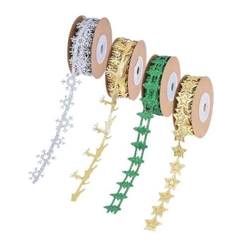 SEWACC 4 Rollen Weihnachtsband mit Geprägten Schneeflocken und Rentier-motiven Strapazierfähiges Organza Geschenkband für Verpackung DIY Basteln Weihnachtskränze Schleifen und Baumschmuck SEWACC 4 Rollen Weihnachtsband mit Geprägten Schneeflocken und Rentier-motiven Strapazierfähiges Organza Geschenkband für Verpackung DIY Basteln Weihnachtskränze Schleifen und Baumschmuck von SEWACC