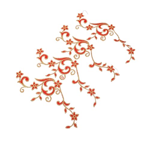 SEWACC 4 Stück Blumenstickerei Aufnäher Set Applikationen für Kleidung Taschen Notizbücher Hochwertige Abnehmbare Stoff Patches Rot DIY Bastelzubehör für Vielseitige Designs von SEWACC