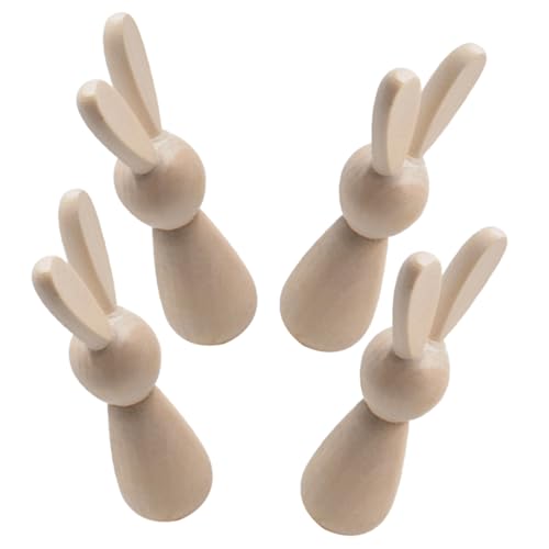 SEWACC 4 Stück DIY Holzhasen Unbemalte Holzfiguren für Kreative Bastelprojekte zum Bemalen und Dekorieren für Erwachsene von SEWACC