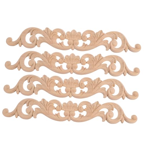 SEWACC 4 Stück Holz Geschnitzte Applikation Robuste Holzverzierung für Möbel Türen Schränke Vintage Europäischer Stil Stilvolle Holzornamente zur Wand Möbeldeko von SEWACC