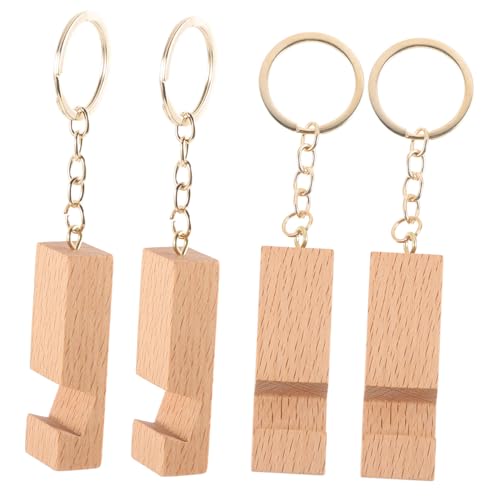 SEWACC 4 Stück Holz Schlüsselanhänger Handyhalterung Teiliges Mini Handy Ständer Tragbarer Schlüsselanhänger Buchenholz für Reise Büro und Zuhause von SEWACC