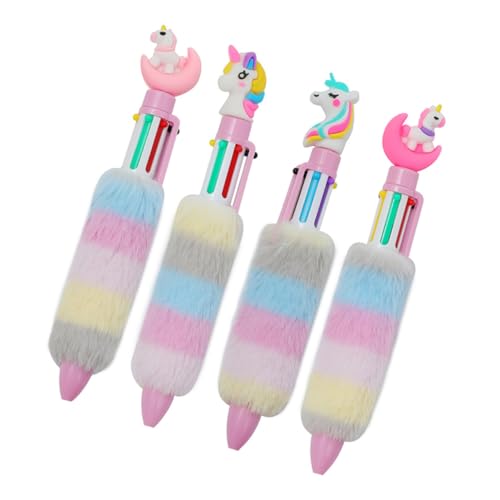 SEWACC 4 Stück Niedliche Mehrfarbige Kugelschreiber mit Flauschigem Einhorn Leichte Stifte für Geschenkidee Schreiben Malen und Notieren von SEWACC