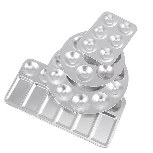 SEWACC 4 Stück Teiliges Aluminium Mischpalette Set mit Glatter Oberfläche Pigmentfest Leicht zu Reinigen für Acrylfarben Aquarell Kunstunterricht und Kreative Malprojekte von SEWACC