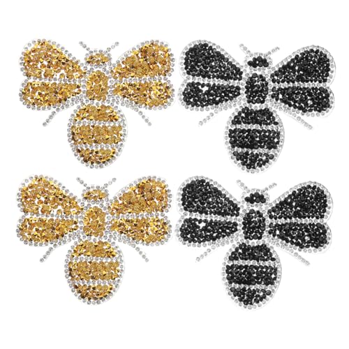 SEWACC 4 Stück Teiliges Bienen Strass Patches zum Aufbügeln Funkelnde Kristall Applikationen für Kleidung Schuhe Taschen Bestickte DIY Dekoration Langlebig und Einfach Anzubringen von SEWACC