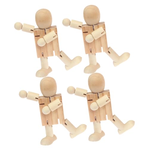 SEWACC 4 Stück Teiliges DIY Holzfiguren Roboter zum Bemalen Stabile Tischdekoration Pädagogisches Holzspielzeug für Kinderzimmer und Kreative Bastelidee für Innenräume von SEWACC