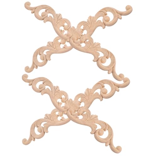 SEWACC 4 Stück Teiliges Holzornament Geschnitzte Holzapplikationen für Möbel Tür Wanddekoration Langlebig Handgefertigt Elegantes Design Praktische DIY holzverzierung für Wohnaccessoires von SEWACC