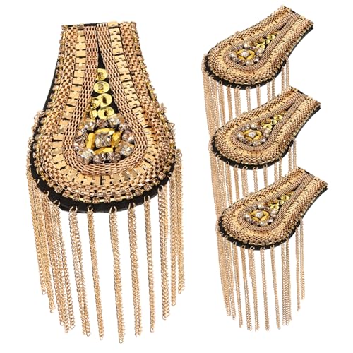SEWACC 4 Stück Teiliges Metall Quasten Schulterklappen Abzeichen mit Kette Glitzernde Kostümaccessoires für DIY Kleidung und Kreative Designs von SEWACC