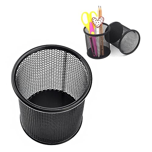 SEWACC 4 Stück Teiliges Runde Metall Stifthalter Netzstoff Stiftebecher Robust Stabil für Büro und Schüler Schreibtisch Organizer Schwarz von SEWACC