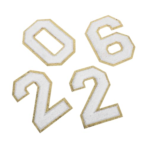 SEWACC 4 Stück Weiße Chenille Zahlen Patches mit Goldener Kante zum Aufbügeln Bestickte Polyester Aufnäher für DIY Kleidung Sportteam Uniformen Hüte Taschen und Jacken SEWACC 4 Stück Weiße Chenille Zahlen Patches mit Goldener Kante zum Aufbügeln Bestickte Polyester Aufnäher für DIY Kleidung Sportteam Uniformen Hüte Taschen und Jacken von SEWACC