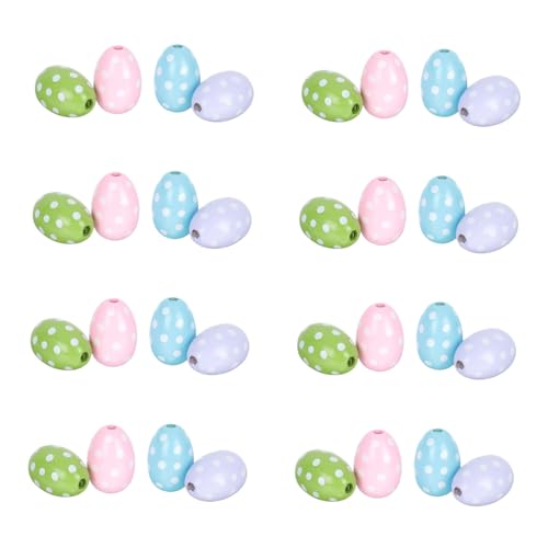 SEWACC 40 Stück Ostereier Ostern -Makramee-Perlen Osterei-Perlen handgefertigte Perlen Perlen in Eiform anhänger herstellung versorgung dekoratives Osterei Osterkorb Holz Bunt von SEWACC