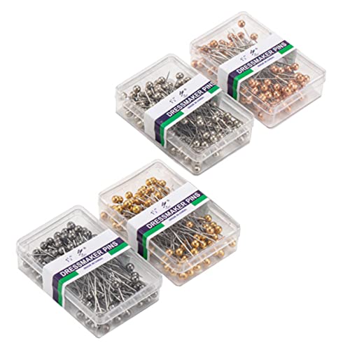 SEWACC 400 Stück Farbige Stecknadeln mit Perlenkopf Metallische Hochzeits und Blumenstrauß Pins für Näh und Bastelbedarf Aufbewahrungsetui Gold Roségold Silber und Schwarz von SEWACC