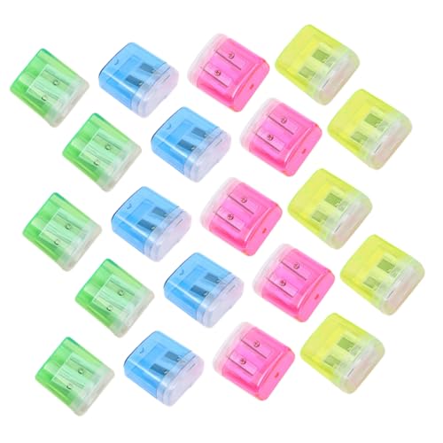 SEWACC 48 Stück Teiliges Tragbare Bleistiftspitzer mit Doppeltem Loch und Deckel Transparentes Design Gelb Blau Rosa und Grün für Schule und und Leicht zu Transportieren von SEWACC