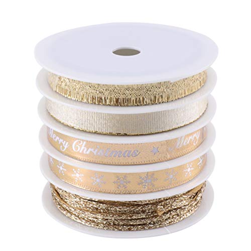 SEWACC 5 Rollen Weihnachtsdekorationsband mit Druck Geschenkband für Diy Handwerke Goldfarben für Hochzeiten und Festliche Anlässe SEWACC 5 Rollen Weihnachtsdekorationsband mit Druck Geschenkband für Diy Handwerke Goldfarben für Hochzeiten und Festliche Anlässe von SEWACC