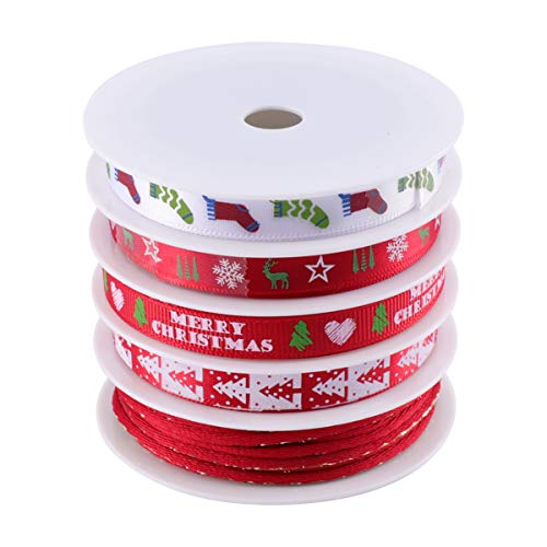 SEWACC 5 Rollen Weihnachtsdruckband für Diy und Dekoration Rotes Dekoratives Band für Weihnachten Partys und Bastelprojekte SEWACC 5 Rollen Weihnachtsdruckband für Diy und Dekoration Rotes Dekoratives Band für Weihnachten Partys und Bastelprojekte von SEWACC
