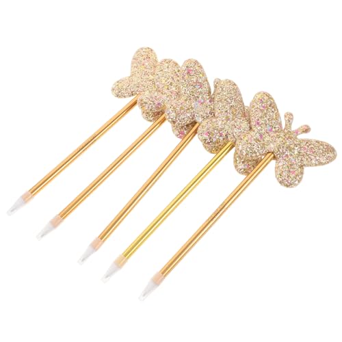 SEWACC 5 Stück Kreative Butterfly Kugelschreiber mit Glitzereffekt Ergonomischer Griff Vielseitig für Schule Büro Notizen Schreibbedarf Mädchen Jungen Frauen Männer Goldfarben von SEWACC