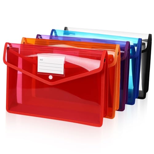 SEWACC 5 Stück Ordner mit Druckknopf für Dokumente Kunststoffmappen Leuchtenden Farben für Effiziente Organisation und Einfachen Zugriff Unterlagen von SEWACC