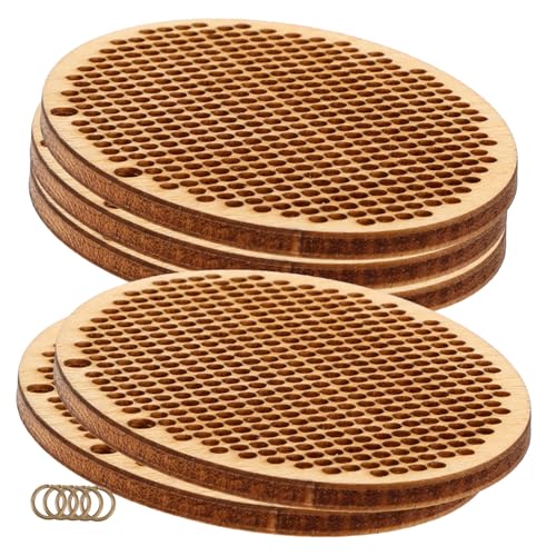 SEWACC 5 Stück Runde Holzanhänger Cross Stitch Chips aus Langlebigem Holz DIY Handarbeit Kreuzstich Ornamente Doppellochige Holzstücke für Schmuck und Lesezeichen Vielseitiges von SEWACC